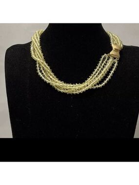 Vendome  VTG Yellow Aurora Borealis Crystal/Glass Bead 6 Strand Necklace 17”